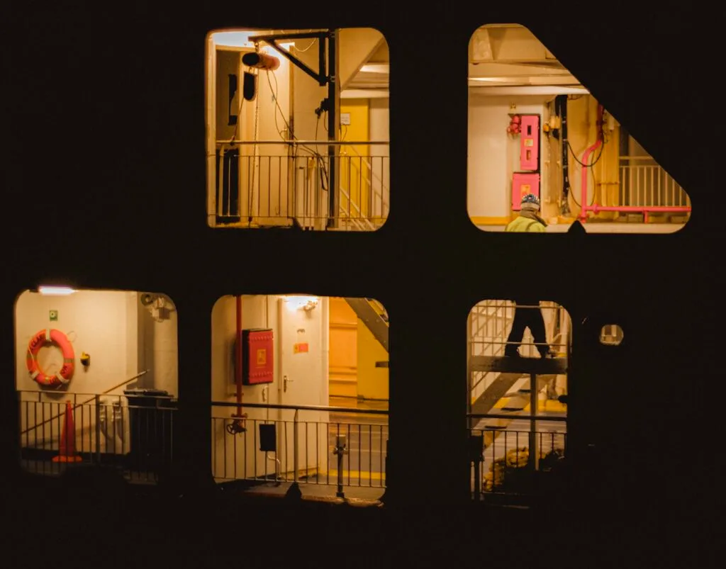 Portsmouth cityscape at night from elevated viewpoint