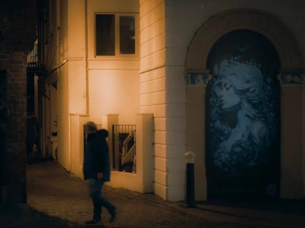 Night street scene in Portsmouth city centre