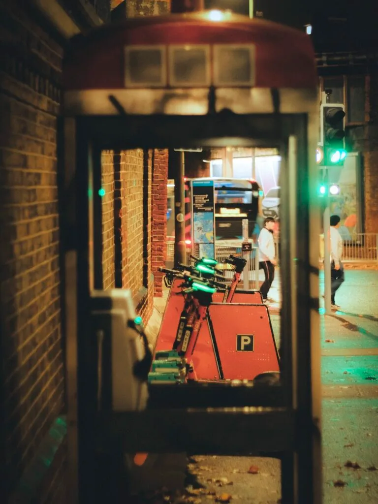 Urban night scene in Portsmouth with neon lighting
