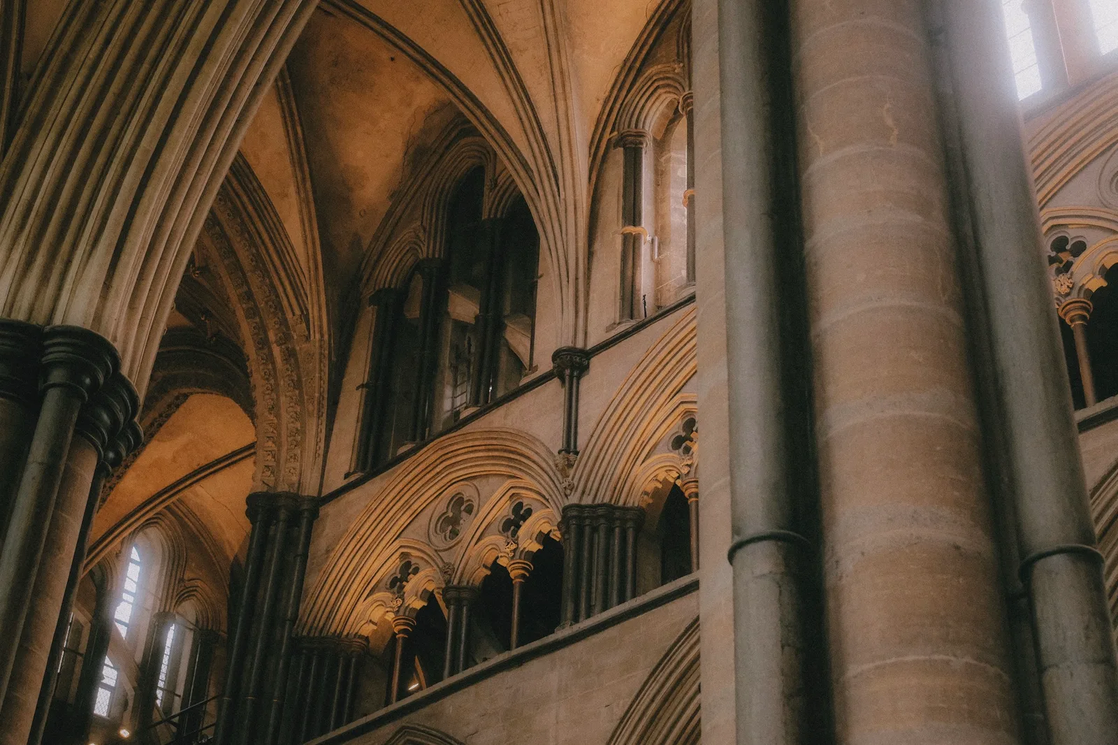Medieval stonework inside Salisbury Cathedral