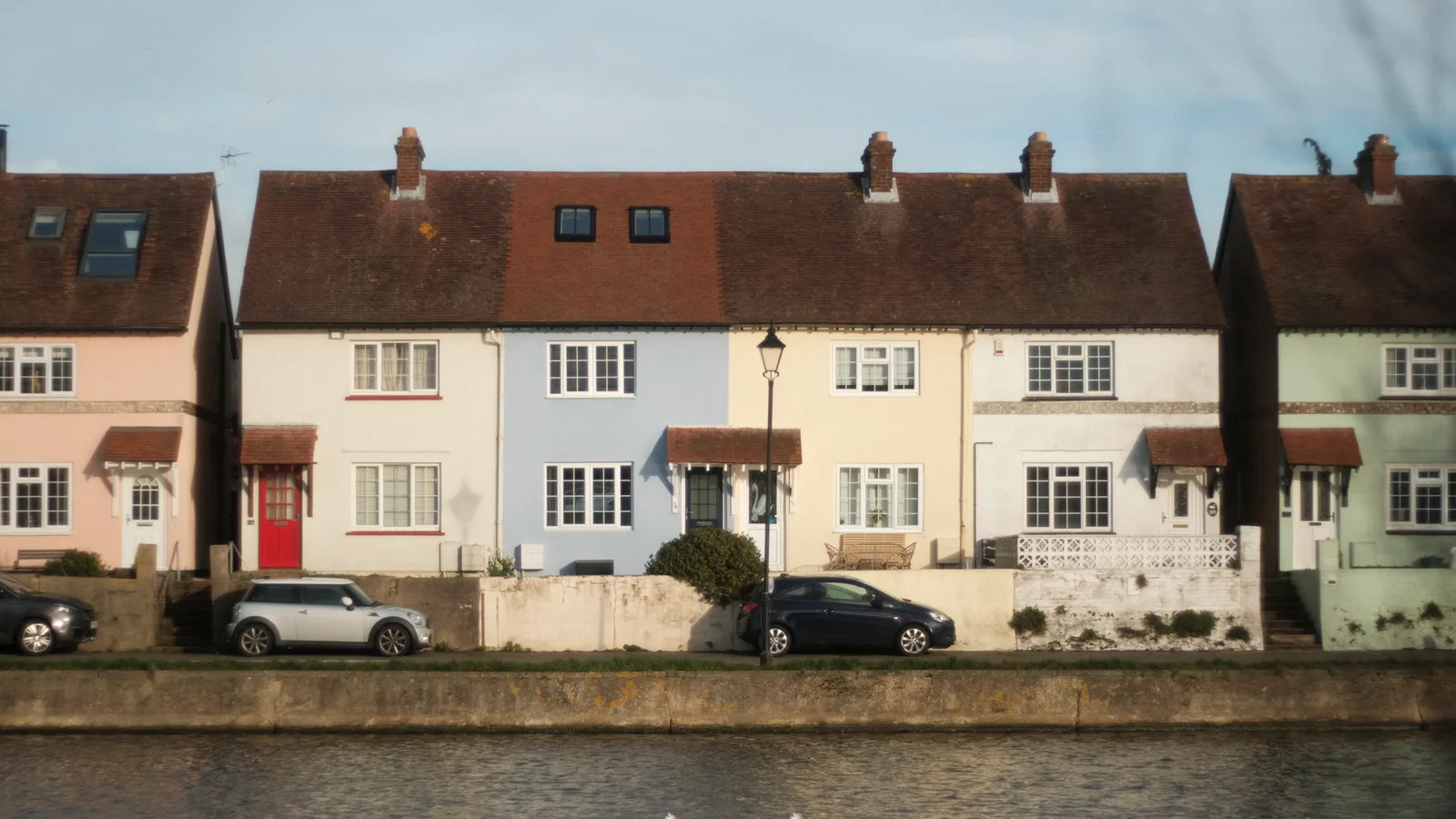 Row of traditional terraced houses along Emsworth waterfront
