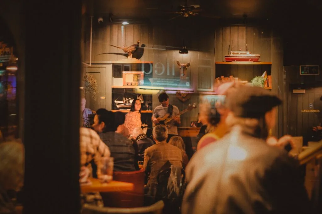 Live jazz performance at The Vaults Southsea with crowd dancing